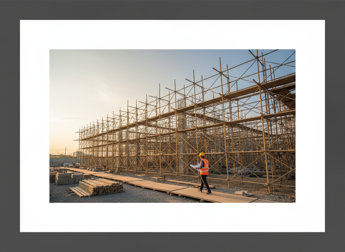 Construction site scaffolding