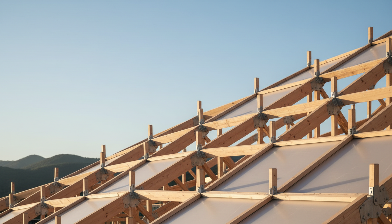 Modern scaffolding against a clear sky